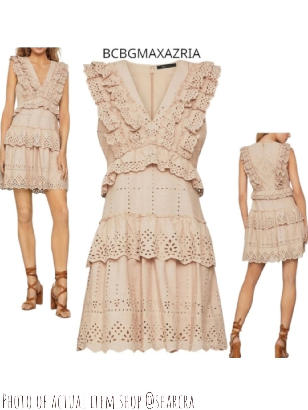 BCBGMAXAZRIA Women's Eyelet Ruffled Mini Dress #FSW6270852 In Dark Bare Pink 0